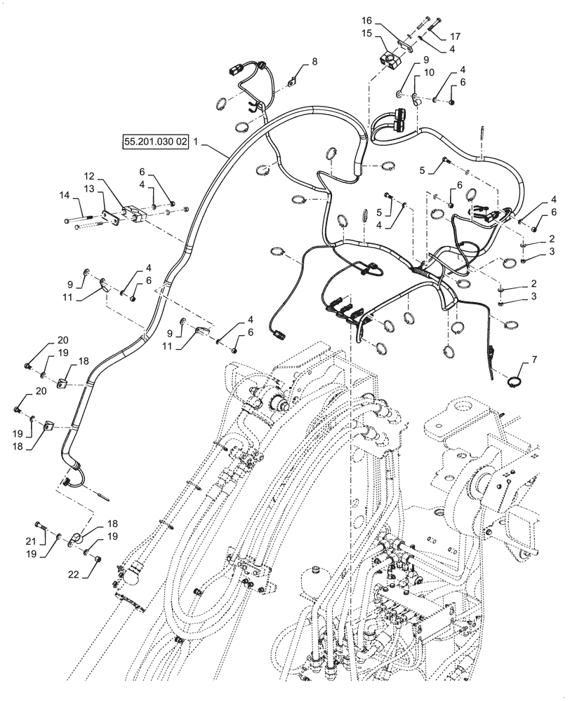 Схема запчастей Case 621G - (55.101.030[01]) - FRONT CHASSIS HARNESS INSTALLATION, XT (55) - ELECTRICAL SYSTEMS
