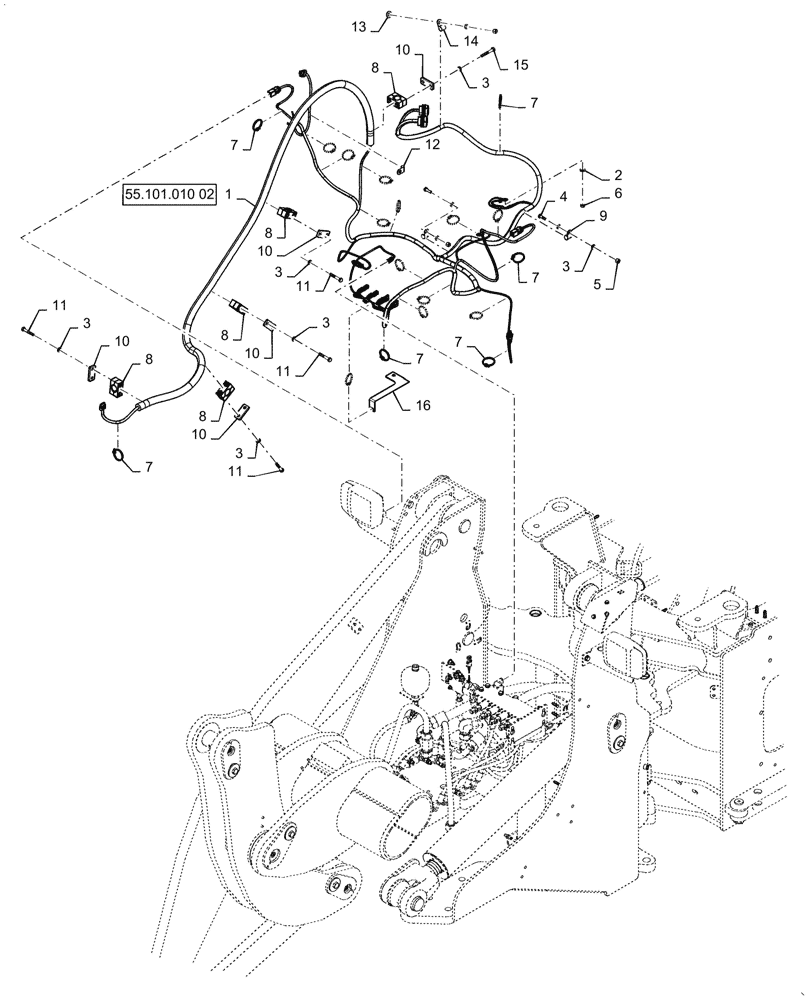 Схема запчастей Case 621G - (55.101.010[01]) - FRONT CHASSIS HARNESS INSTALLATION, Z-BAR / XR (55) - ELECTRICAL SYSTEMS