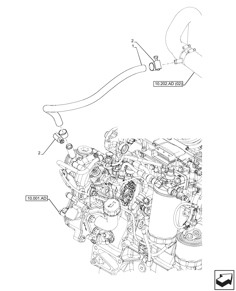 Схема запчастей Case 221F - (10.202.AK[01]) - VAR - 402111, 734505 - AIR INTAKE, LINES (10) - ENGINE