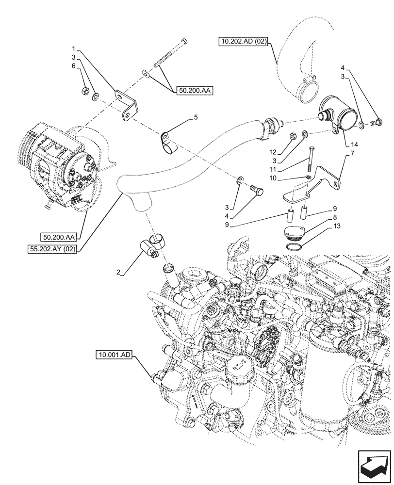 Схема запчастей Case 21F - (10.202.AD[05]) - VAR - 402110 - AIR INLET HEATER, LINES, W/ AIR CONDITIONING (10) - ENGINE