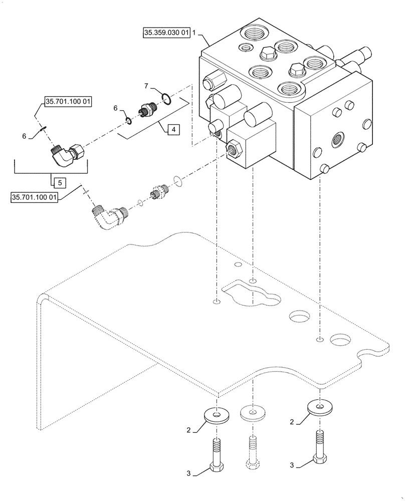 Схема запчастей Case 621G - (35.357.060[01]) - VAR - 734053, 734054 - CONTROL VALVE, MOUNTING - 3 SPOOL, XT / TC (35) - HYDRAULIC SYSTEMS