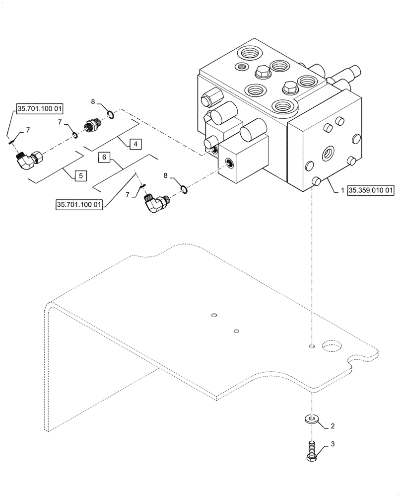 Схема запчастей Case 621G - (35.357.030[01]) - VAR - 734051, 734052 - CONTROL VALVE, MOUNTING - 2 SPOOL, Z-BAR / XR / LR (35) - HYDRAULIC SYSTEMS