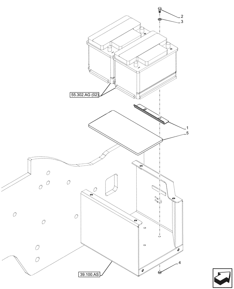 Схема запчастей Case 321F - (55.302.AK[02]) - VAR - 734575, 734653, 734654 - BATTERY SUPPORT (55) - ELECTRICAL SYSTEMS