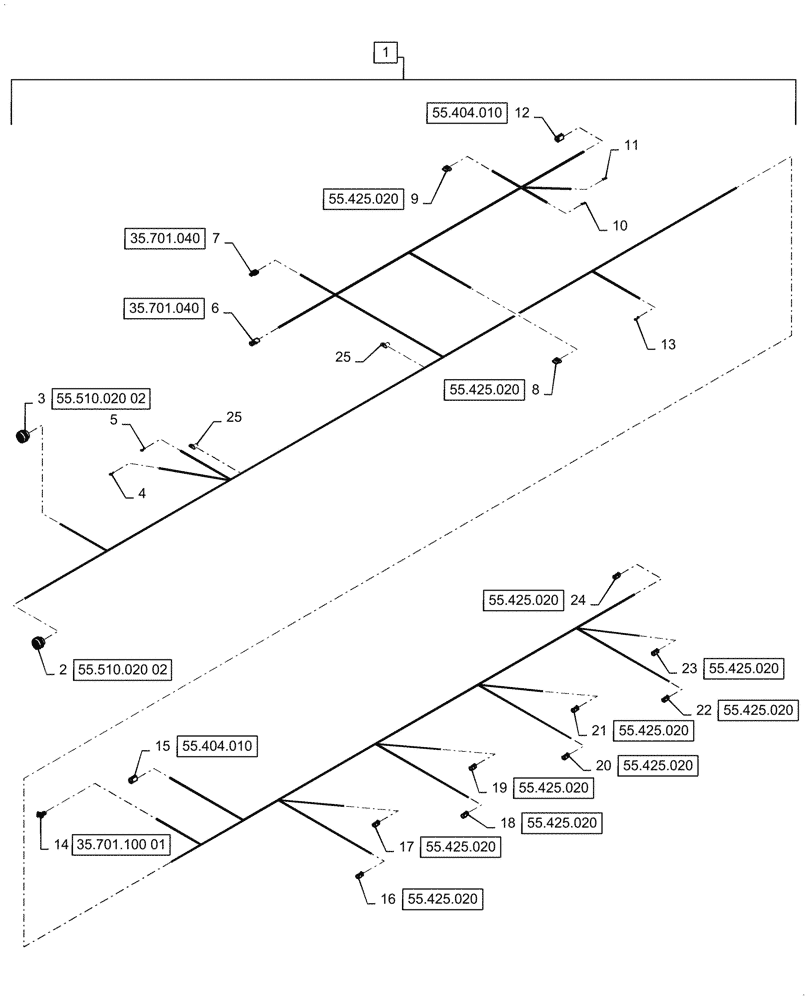 Схема запчастей Case 621G - (55.101.030[02]) - FRONT CHASSIS HARNESS ASSEMBLY, XT (55) - ELECTRICAL SYSTEMS