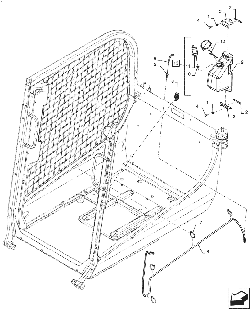 Схема запчастей Case SV340 - (55.518.010[01]) - WASHER RESERVOIR, FRONT (55) - ELECTRICAL SYSTEMS