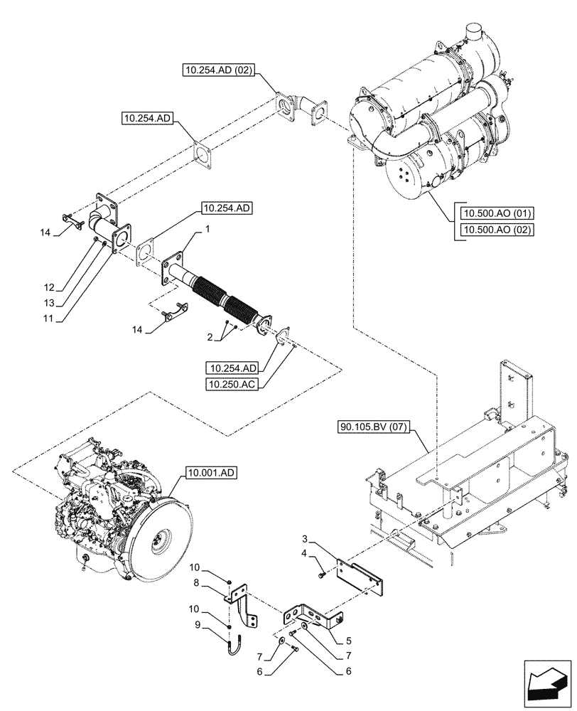 Схема запчастей Case CX210D LC - (10.254.AD[01]) - EXHAUST SYSTEM, EXHAUST PIPE - BSN NGS7H1297 (10) - ENGINE