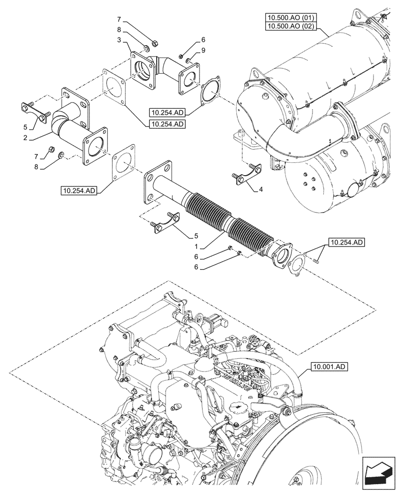 Схема запчастей Case CX210D LC LR - (10.254.AD[03]) - EXHAUST SYSTEM, EXHAUST PIPE - ASN NGS7H1300 (10) - ENGINE