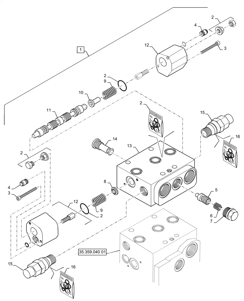 Схема запчастей Case 621G - (35.359.040[03]) - VAR - 734053, 734054 - CONTROL VALVE ASSY - 3 SPOOL, Z-BAR / XR / LR (35) - HYDRAULIC SYSTEMS