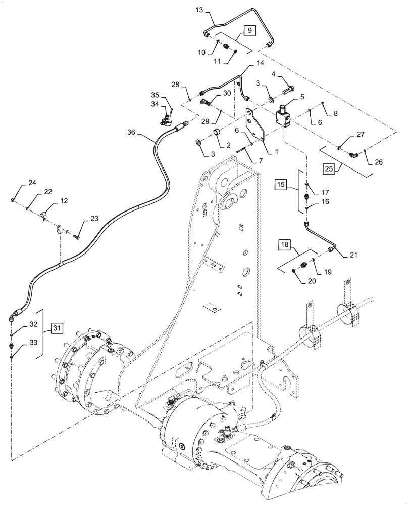 Схема запчастей Case 621G - (25.102.040) - VAR - 424235 - FRONT LOCKING DIFFERENTIAL HOSE INSTALLATION (25) - FRONT AXLE SYSTEM