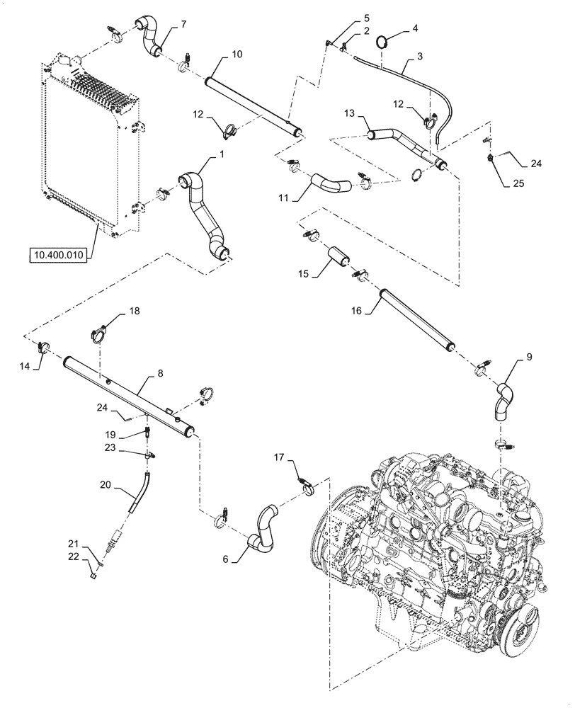 Схема запчастей Case 621G - (10.400.040[01]) - COOLING SYSTEM LINE INSTALLATION (10) - ENGINE