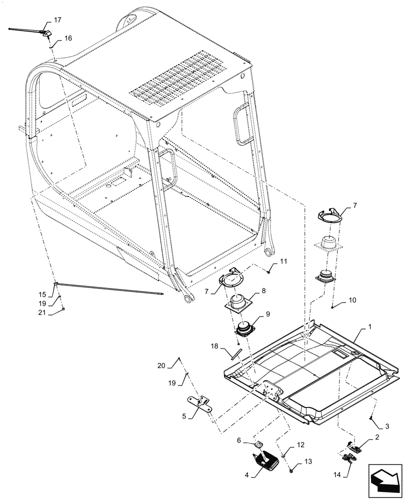 Схема запчастей Case TV380 - (90.160.03[02]) - CAB HEADLINER, WITH RADIO (ALL CASE) (90) - PLATFORM, CAB, BODYWORK AND DECALS