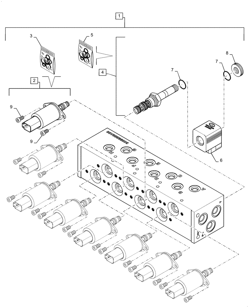 Схема запчастей Case 1021G - (35.204.030[01]) - VAR - 734055 - SOLENOID VALVE, ASSY - EH CONTROL, 4 FUNCTION (35) - HYDRAULIC SYSTEMS