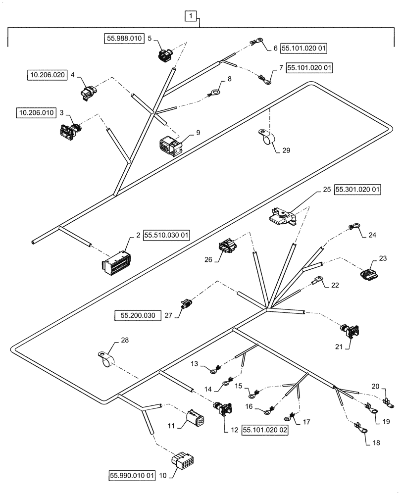 Схема запчастей Case 721G - (55.101.050[02]) - ENGINE AND REAR CHASSIS HARNESS ASSEMBLY (55) - ELECTRICAL SYSTEMS