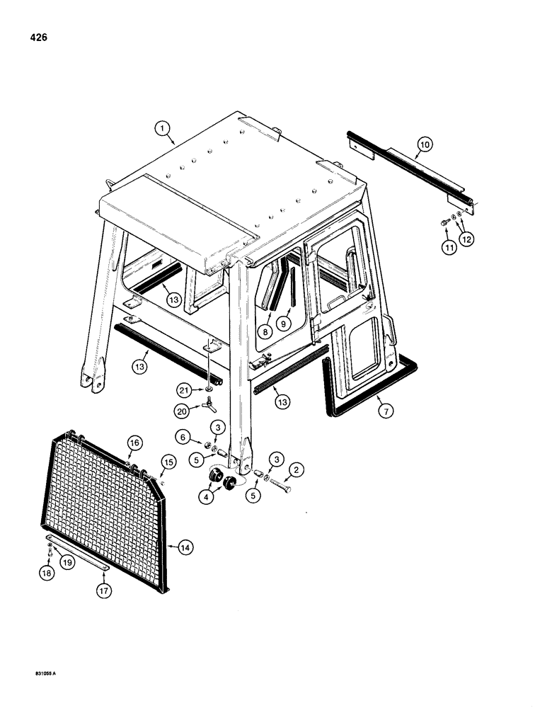 Схема запчастей Case 1150D - (426) - CAB FRAME MOUNTING AND REAR SCREEN (09) - CHASSIS/ATTACHMENTS