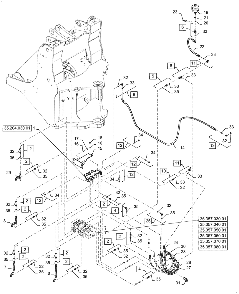 Схема запчастей Case 621G - (35.480.030[01]) - VAR - 734055 - CONTROL VALVE LINE - EH CONTROL, 4 SPOOL (35) - HYDRAULIC SYSTEMS