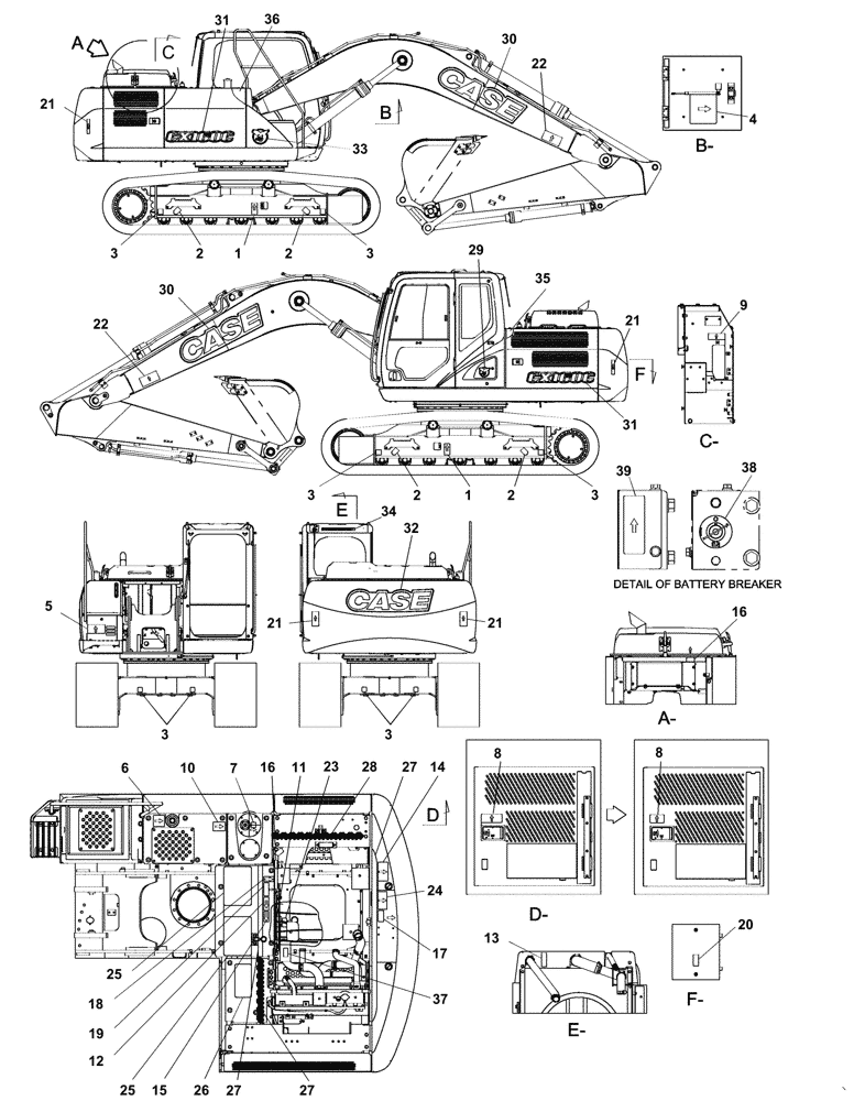 Схема запчастей Case CX160C - (90.108.AB) - DECALS - EXTERNAL (90) - PLATFORM, CAB, BODYWORK AND DECALS