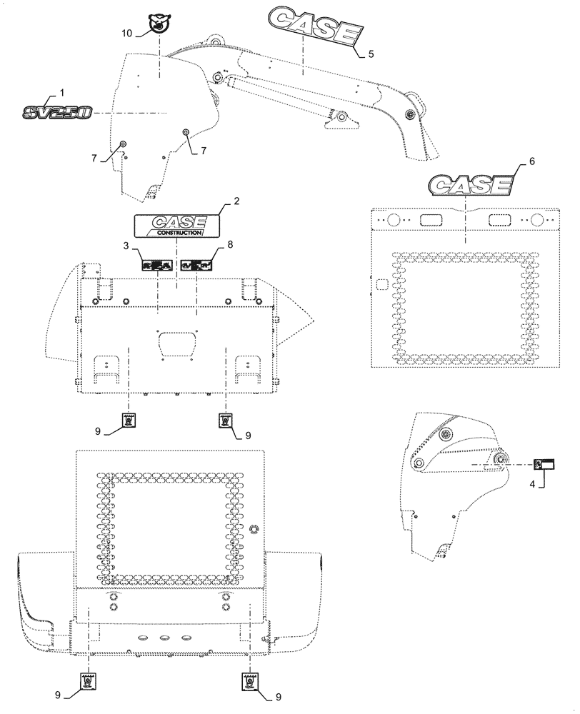 Схема запчастей Case SV250 - (90.108.AB) - MODEL DESIGNATION DECALS (90) - PLATFORM, CAB, BODYWORK AND DECALS