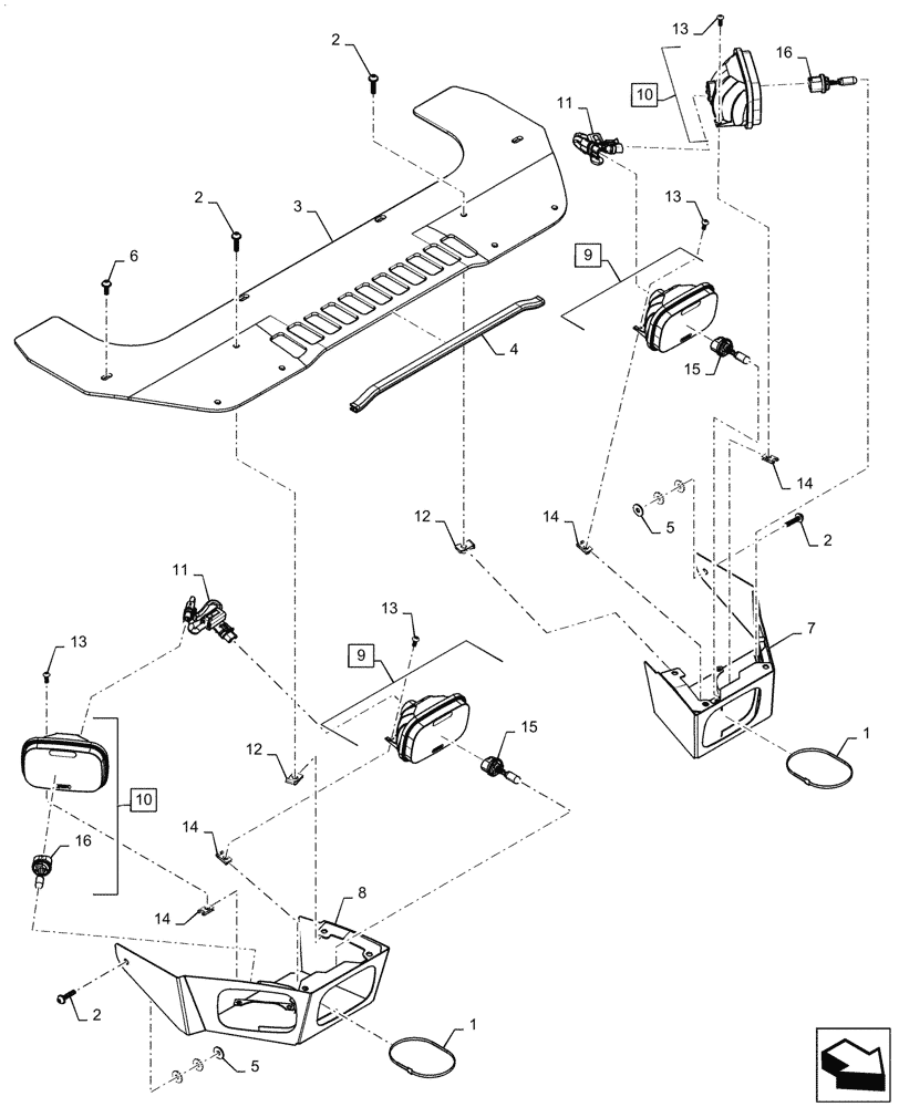 Схема запчастей Case SV340 - (55.404.040[02]) - HEAVY DUTY, FRONT LIGHT ASSY (55) - ELECTRICAL SYSTEMS