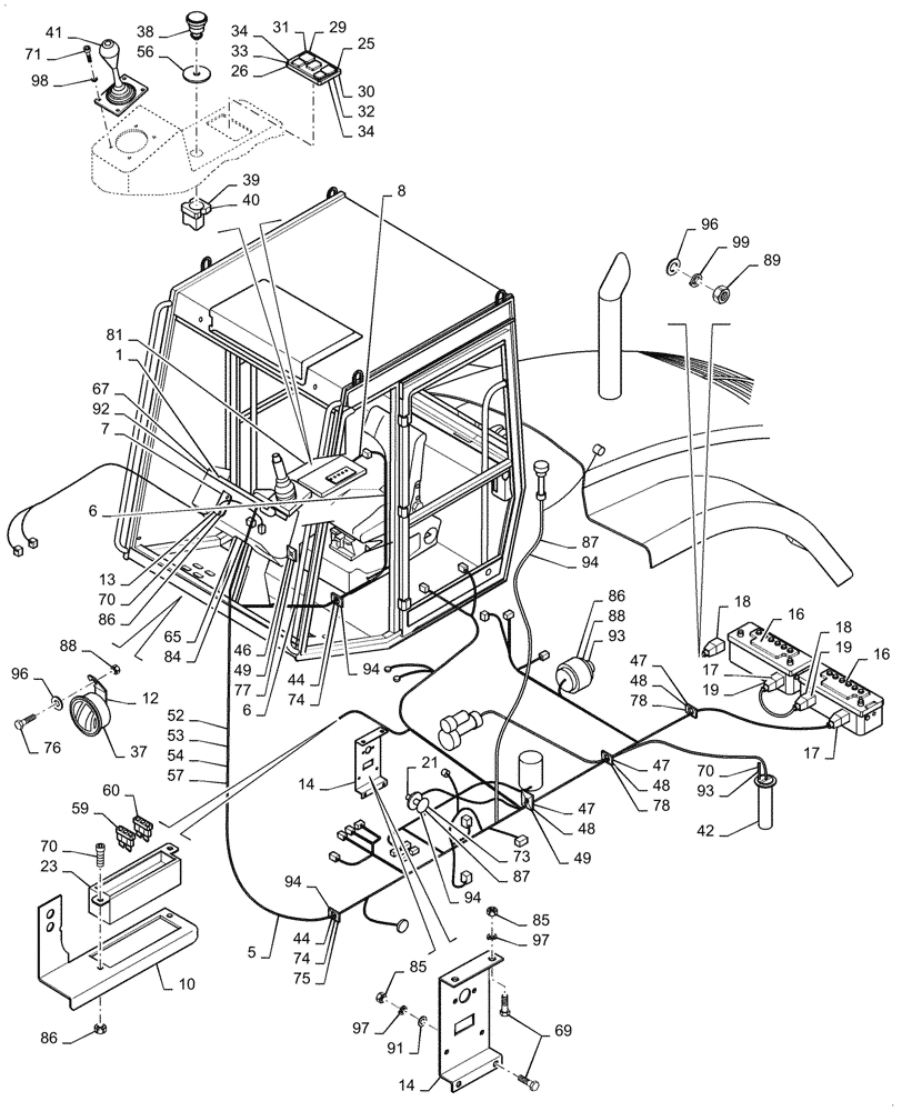 Схема запчастей Case SV212 - (55.100.02[01]) - WIRING INSTALLATION - NARROW VERSION - BSN NENTC3714 (55) - ELECTRICAL SYSTEMS