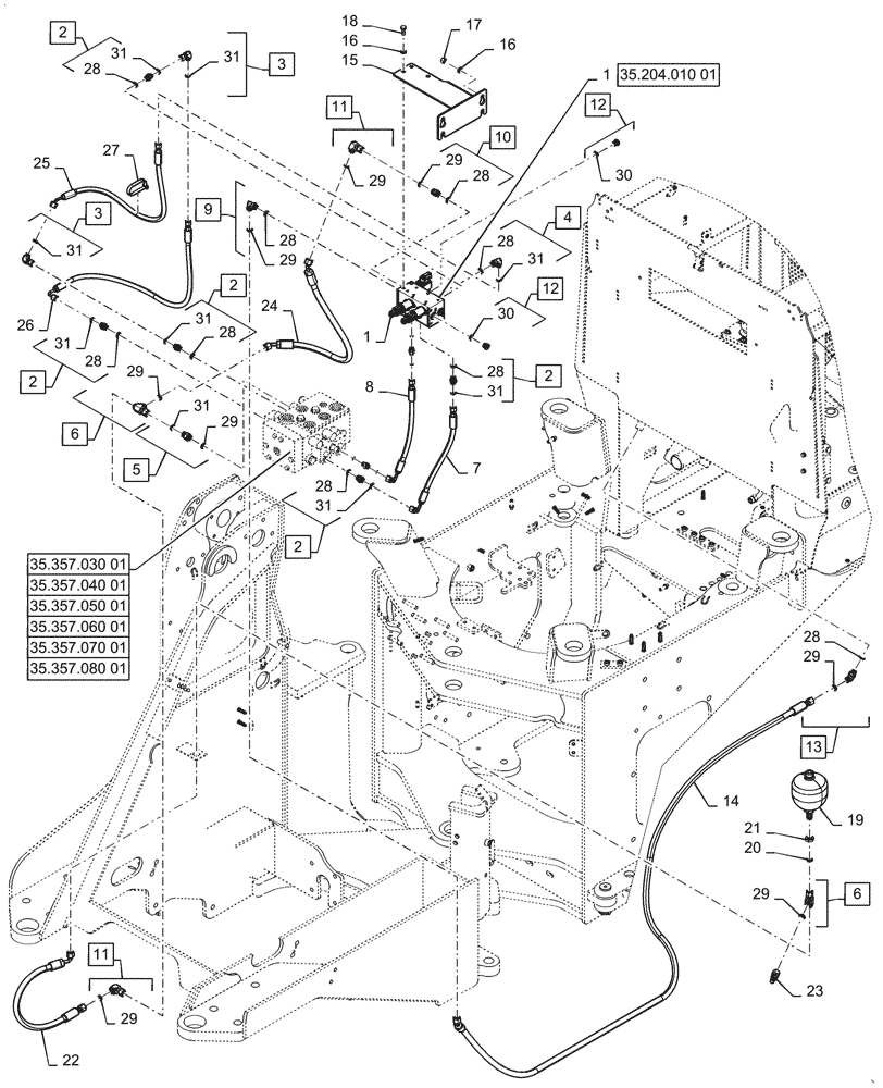 Схема запчастей Case 621G - (35.480.010[01]) - VAR - 734051, 734052 - CONTROL VALVE LINE - 2 SPOOL, EH (35) - HYDRAULIC SYSTEMS