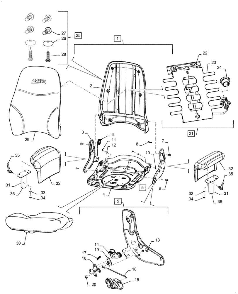 Схема запчастей Case 1150M LT - (90.124.AE[02]) - SEAT, UPPER, CLOTH (90) - PLATFORM, CAB, BODYWORK AND DECALS