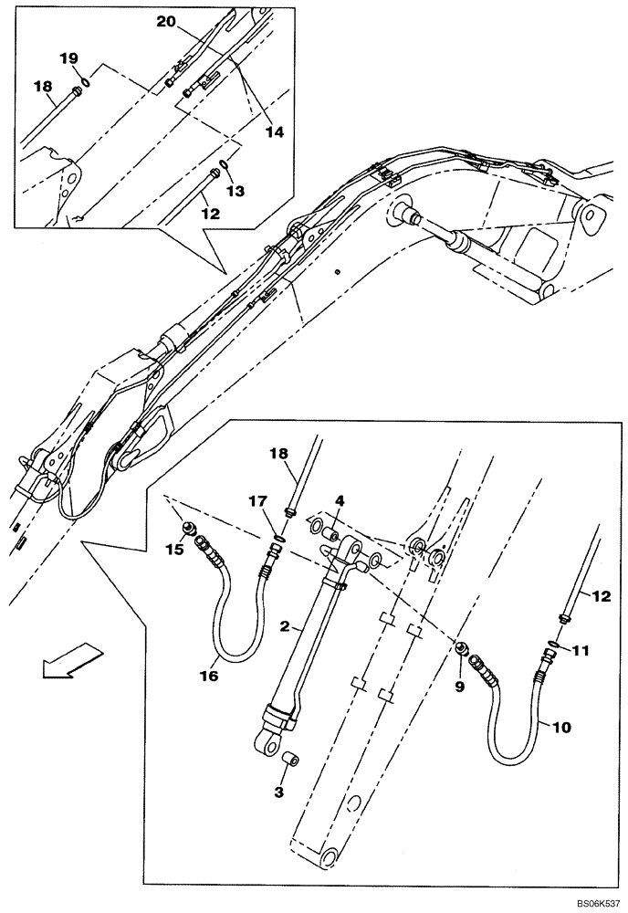 Схема запчастей Case CX240B - (08-013) - HYDRAULIC CIRCUIT - BUCKET CYLINDER - DIPPER (2.50 M) (08) - HYDRAULICS