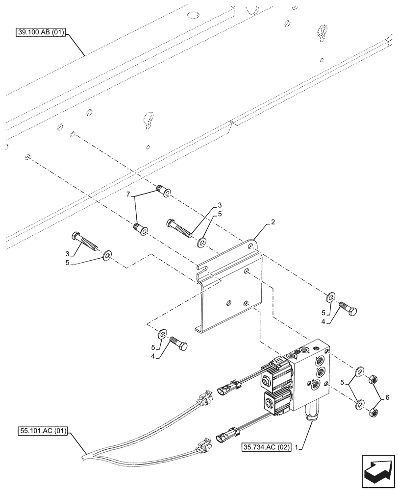 Схема запчастей Case 590SN - (35.734.AC[01]) - QUICK COUPLER VALVE W/ LOADER AND BACKHOE HYDRAULIC COUPLER (35) - HYDRAULIC SYSTEMS