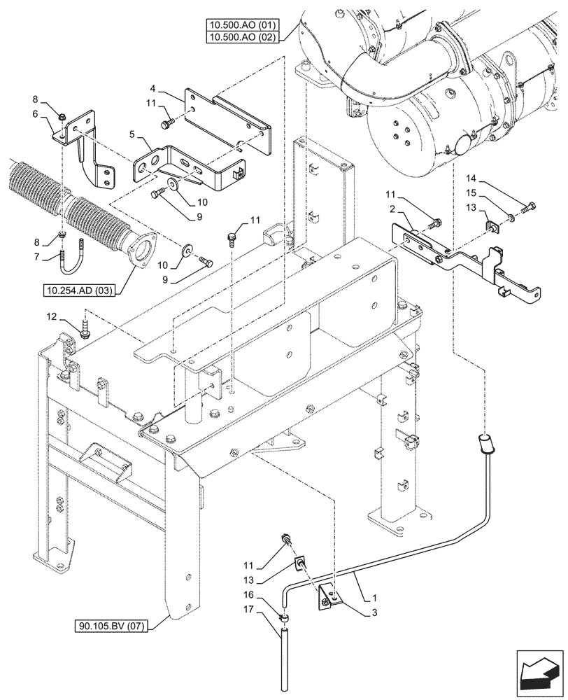 Схема запчастей Case CX250D LC LR - (10.254.AD[04]) - EXHAUST SYSTEM, EXHAUST PIPE - ASN NGS7M1172 (10) - ENGINE