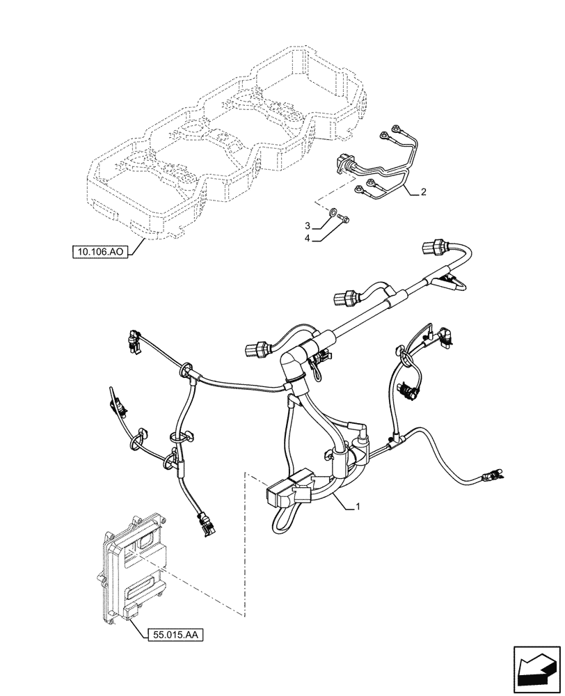 Схема запчастей Case F4HFE4135 B003 - (55.010.AA) - INJECTION WIRE HARNESS (55) - ELECTRICAL SYSTEMS