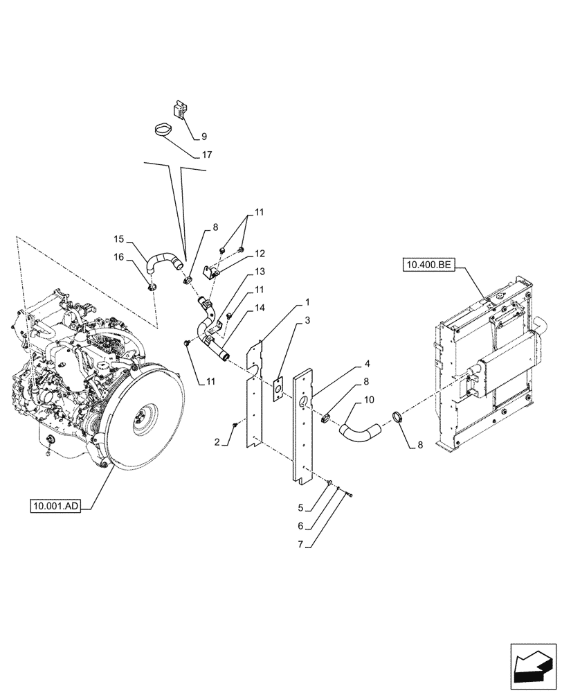 Схема запчастей Case CX250D LC - (10.310.AB[01]) - AFTERCOOLER LINE, ENGINE, OUTLET - BSN NGS7M1169 (10) - ENGINE