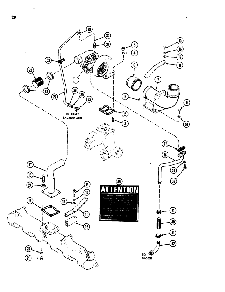 Схема запчастей Case W20 - (020) - TURBOCHARGER SYSTEM, 401BDT DIESEL ENGINE, ALTITUDE COMPENSATING (02) - ENGINE