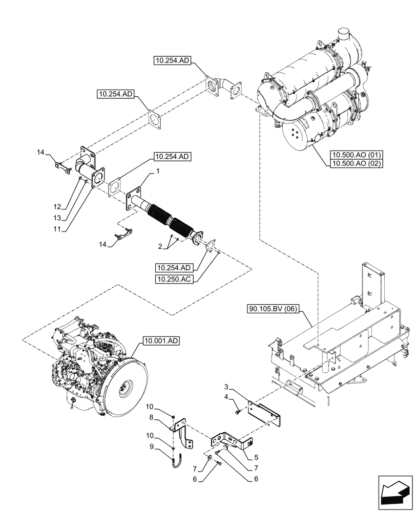 Схема запчастей Case CX250D LC LR - (10.254.AD[01]) - EXHAUST SYSTEM, EXHAUST PIPE - BSN NGS7M1171 (10) - ENGINE