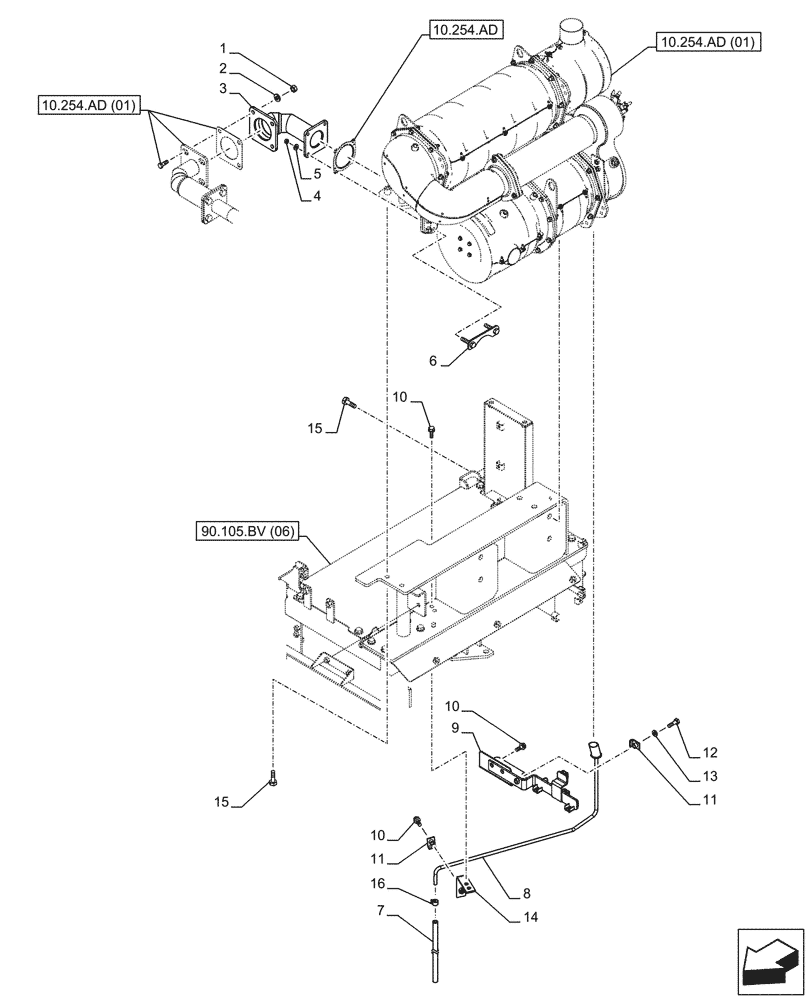 Схема запчастей Case CX250D LC LR - (10.254.AD[02]) - EXHAUST SYSTEM, EXHAUST PIPE - BSN NGS7M1171 (10) - ENGINE