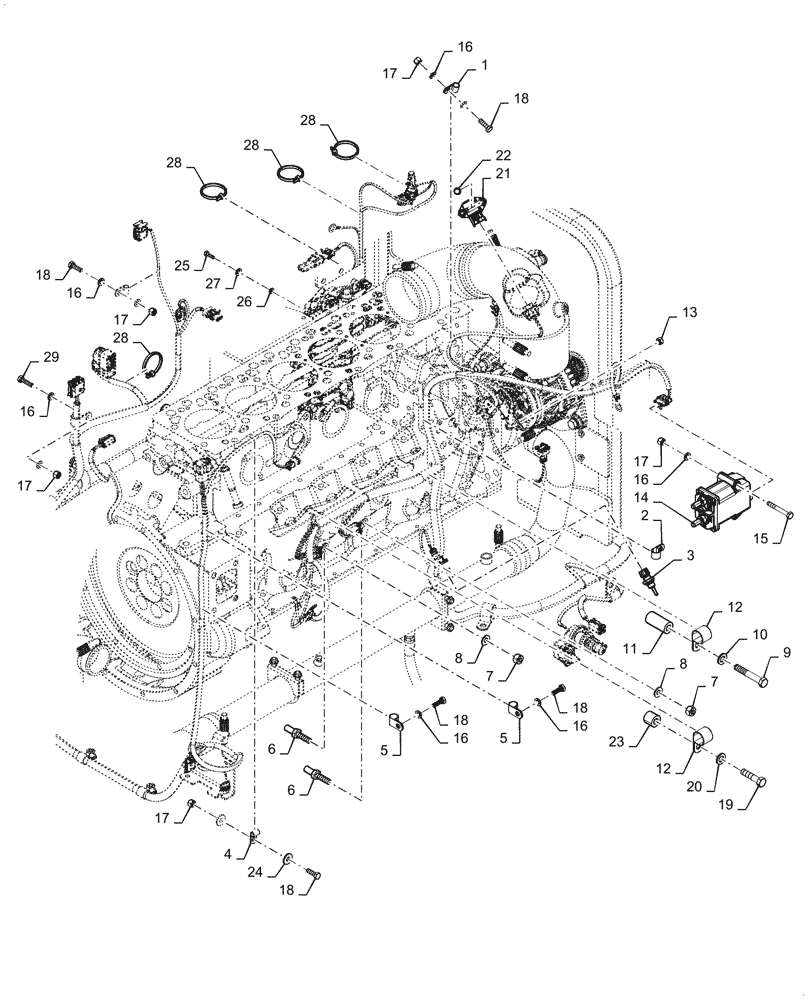 Схема запчастей Case 721G - (55.101.020[02]) - ENGINE AND REAR CHASSIS HARNESS INSTALLATION (55) - ELECTRICAL SYSTEMS