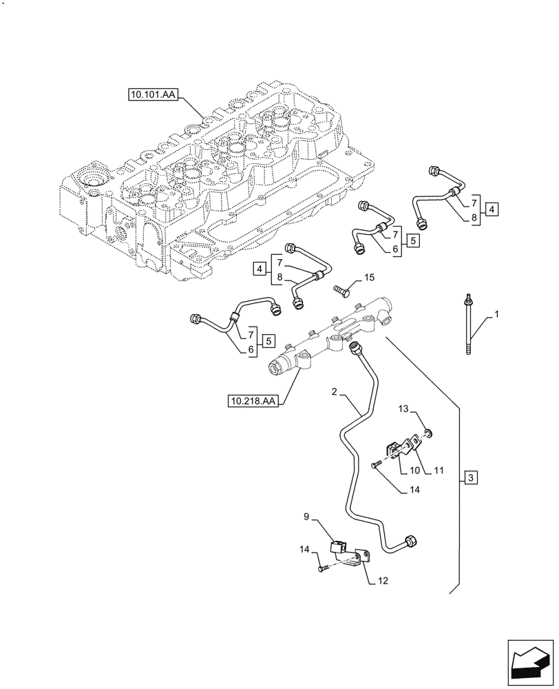 Схема запчастей Case F4HFE4135 B003 - (10.218.AI[02]) - INJECTOR FUEL LINES (10) - ENGINE