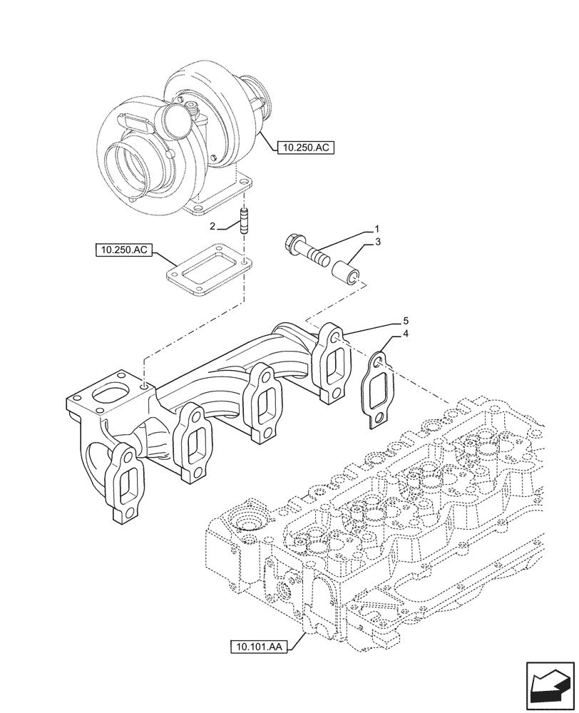 Схема запчастей Case F4HFE4135 B003 - (10.254.AC) - EXHAUST MANIFOLD (10) - ENGINE