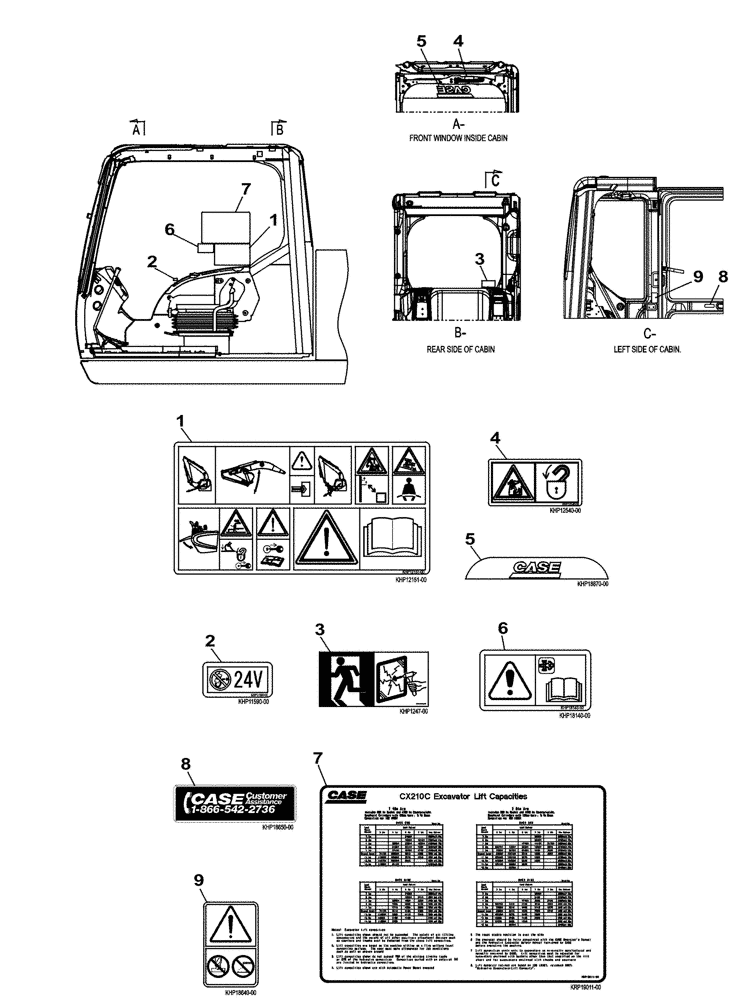 Схема запчастей Case CX210C LC - (90.108.04) - DECALS (ANZ) (90) - PLATFORM, CAB, BODYWORK AND DECALS