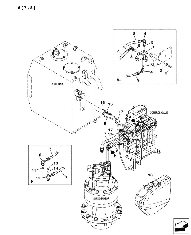 Схема запчастей Case CX350C - (08-008[01]) - HYDRAULIC CIRCUIT - FREE SWING LINE (ANZ) (08) - HYDRAULICS