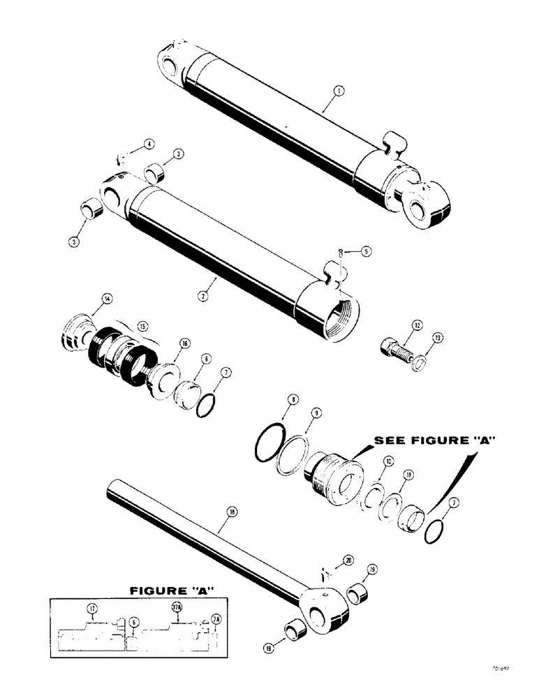 Схема запчастей Case 310G - (258) - LOADER LIFT CYLINDERS, USES SPLIT SNAP IN OUTER ROD WIPER (07) - HYDRAULIC SYSTEM