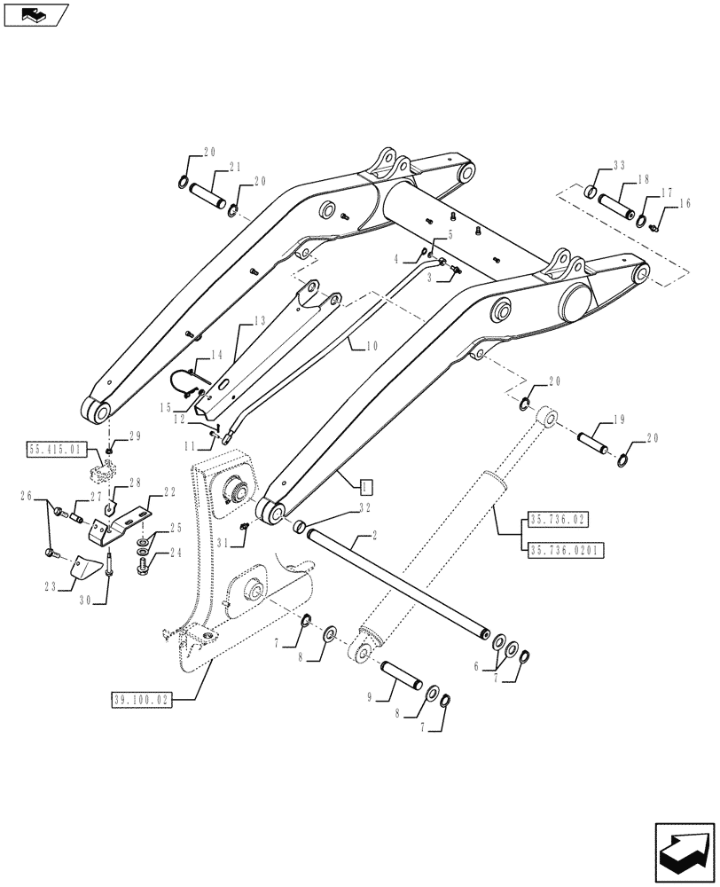 Схема запчастей Case 590SN - (82.100.01[01]) - LOADER ARM (82) - FRONT LOADER & BUCKET