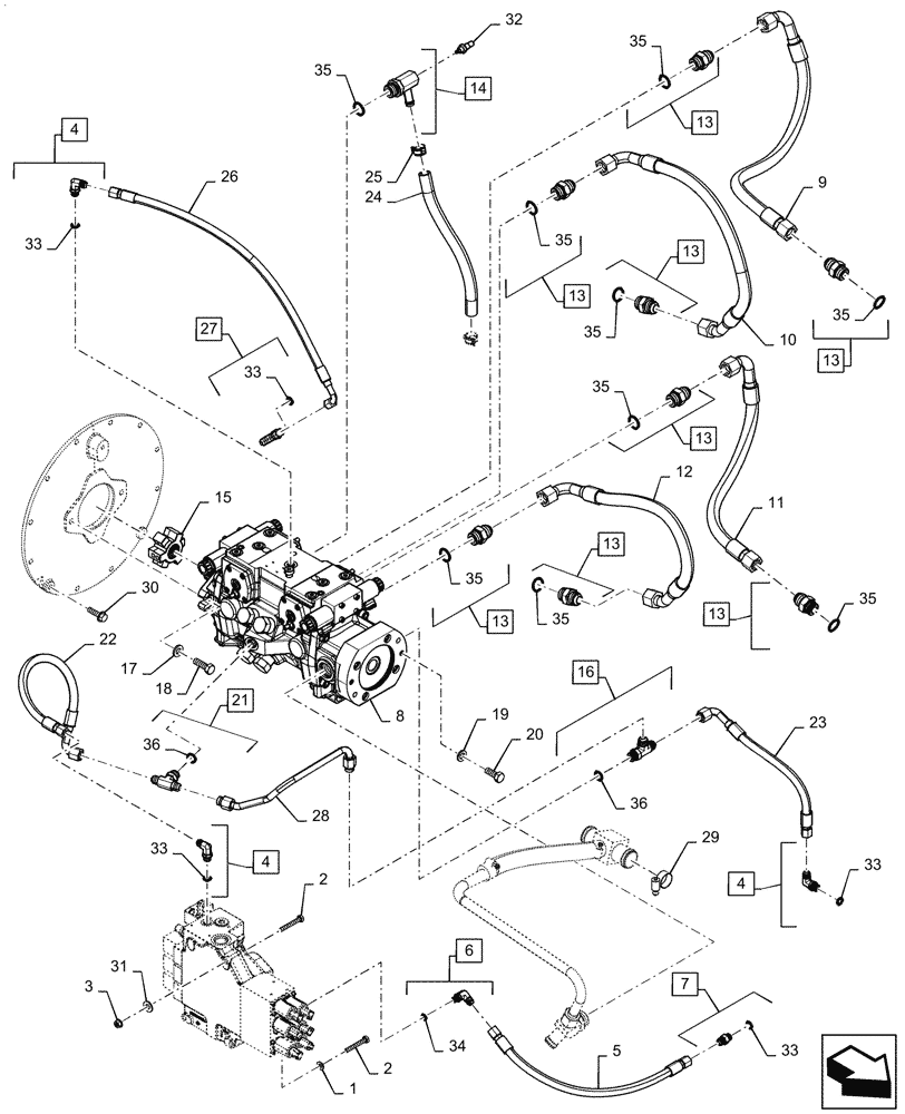 Схема запчастей Case SR175 - (29.204.AB[03]) - HYDROSTATIC PUMP, DRIVE LINES, E-H CONTROLS (29) - HYDROSTATIC DRIVE