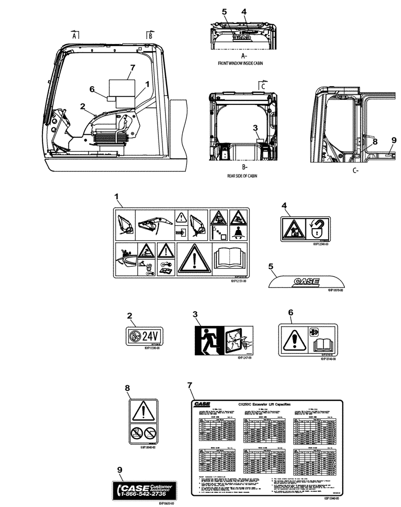 Схема запчастей Case CX250C - (09-054) - DECALS (ANZ) (09) - CHASSIS/ATTACHMENTS