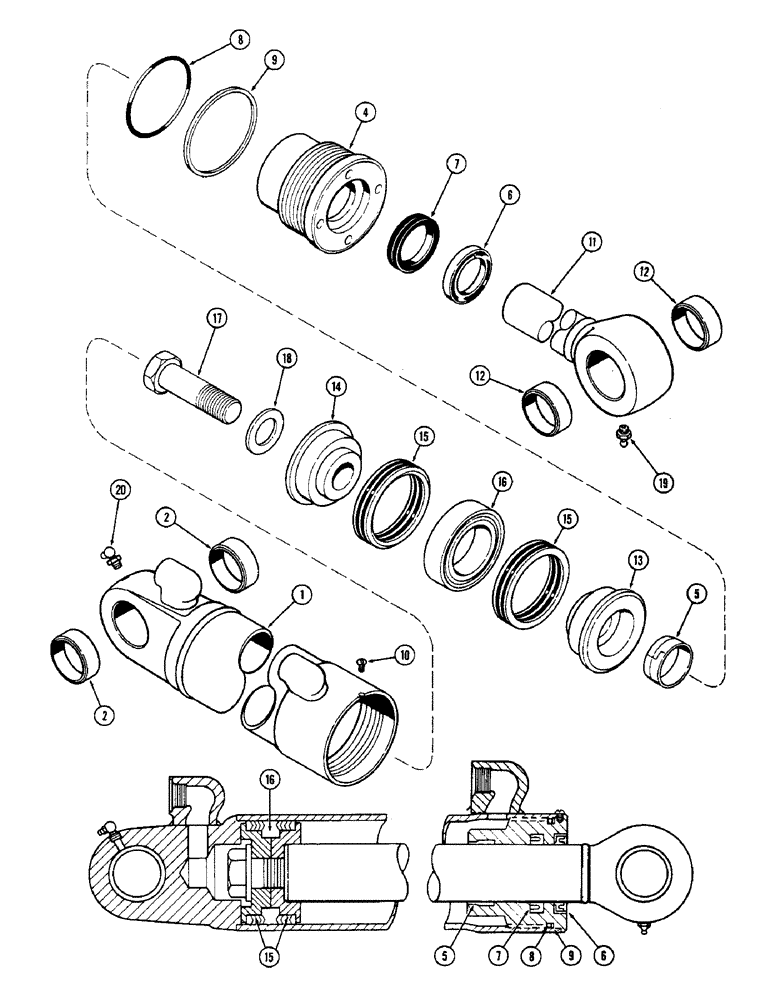 Схема запчастей Case 33 - (318) - G32593 DIPPER CYL,4"DIA. CYL W/35-1/8"STROKE W/SOLID OUTER WIPER&SPLIT INNER WIPER W/O GLAND ID RING 