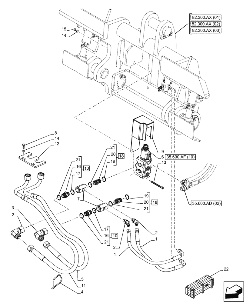 Схема запчастей Case 121F - (35.600.AF[04A]) - VAR - 734584, 734652 - CONTROL VALVE, RETURN, LINE - BEGIN SN NFHP00452, END DATE 18 DECEMBER 2015 (35) - HYDRAULIC SYSTEMS