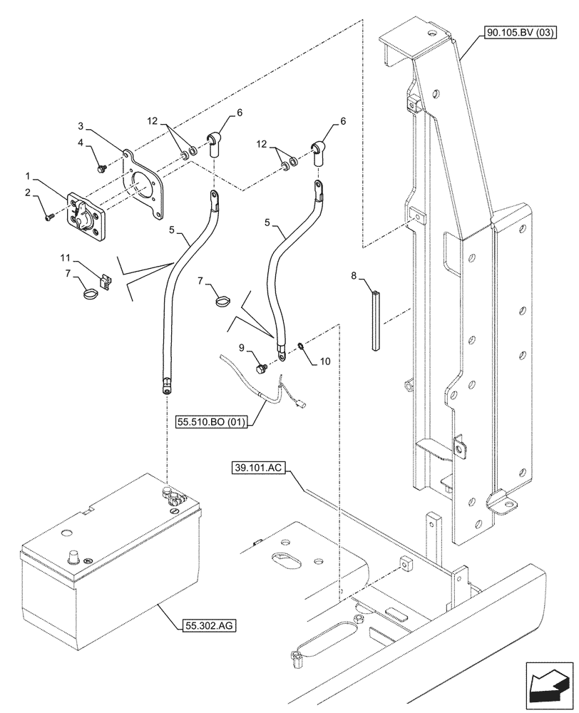 Схема запчастей Case CX250D LC - (55.302.AI[01]) - BATTERY ISOLATOR, SWITCH - BSN NGS7M1169 (55) - ELECTRICAL SYSTEMS