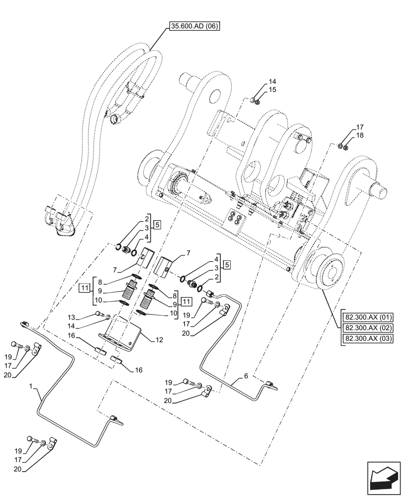 Схема запчастей Case 321F - (35.600.AF[06]) - VAR - 734586 - CONTROL VALVE, RETURN LINE (35) - HYDRAULIC SYSTEMS