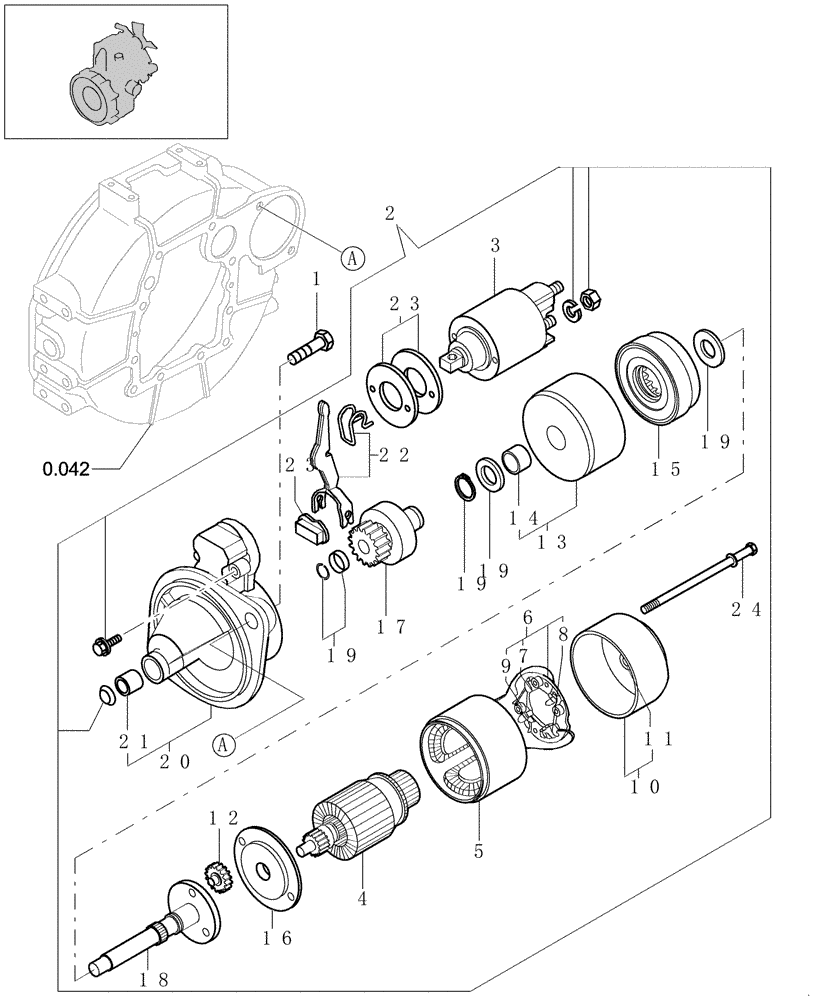 Схема запчастей Case CX27B - (0.360[01]) - STARTER MOTOR (00) - GENERAL