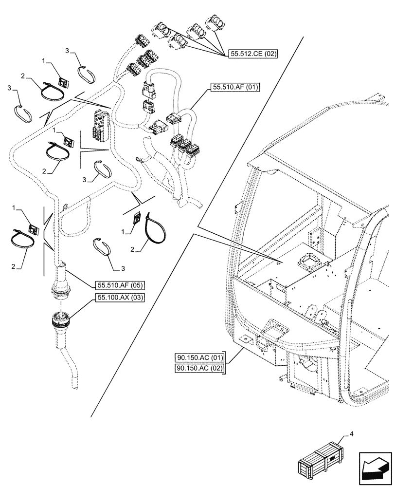 Схема запчастей Case 321F - (55.510.AF[06]) - VAR - 732003, 732004, 732005, 732006, 734588, 734649, 734650, 734651, 734652 - CAB, HARNESS (55) - ELECTRICAL SYSTEMS