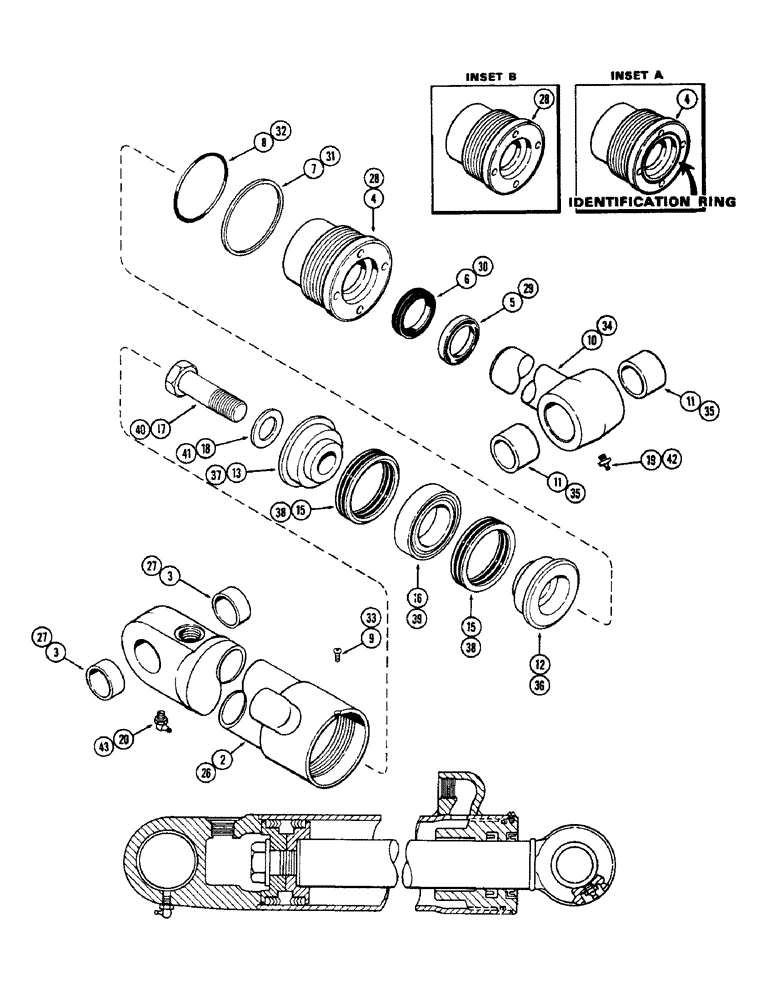 Схема запчастей Case 33 - (328) - G33196 BACKHOE BUCKET CYL,3-1/2"DIA. CYL W/30-9/16 STROKE USED W/4 DIPPER EXT. W/GLAND ID RING 