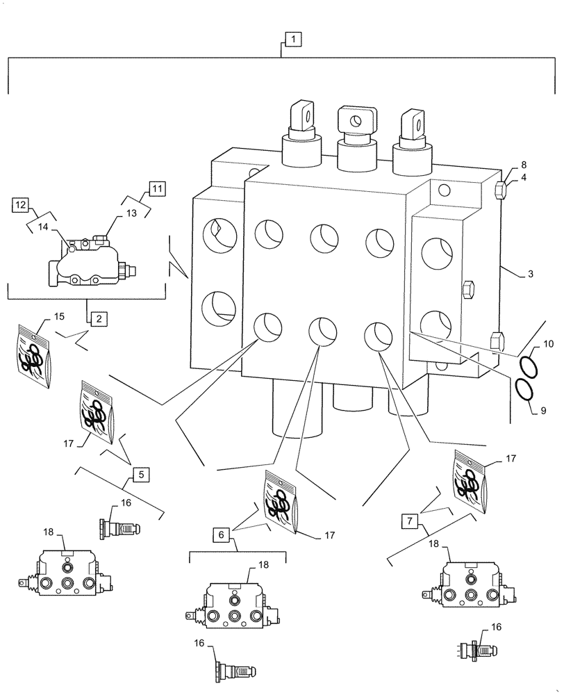 Схема запчастей Case 750M WT/LGP - (35.359.AJ[07]) - 3 CONTROL VALVES, ASSY (35) - HYDRAULIC SYSTEMS